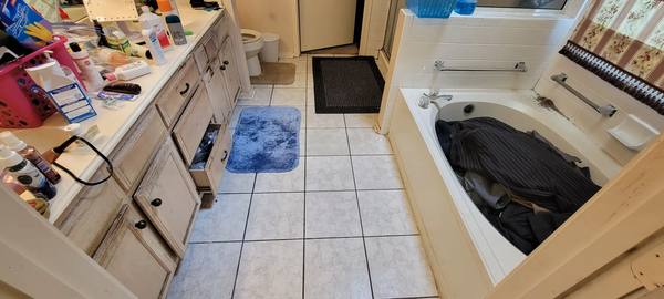 Arlington TX house before purchase - worn bathroom